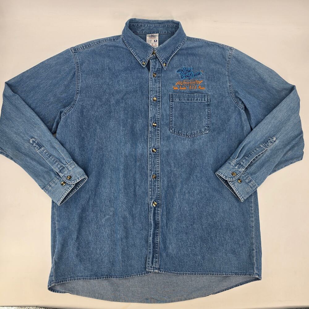 Vintage Y2K Hotel California Embroidered Denim Button Down Todos Santos Mexico